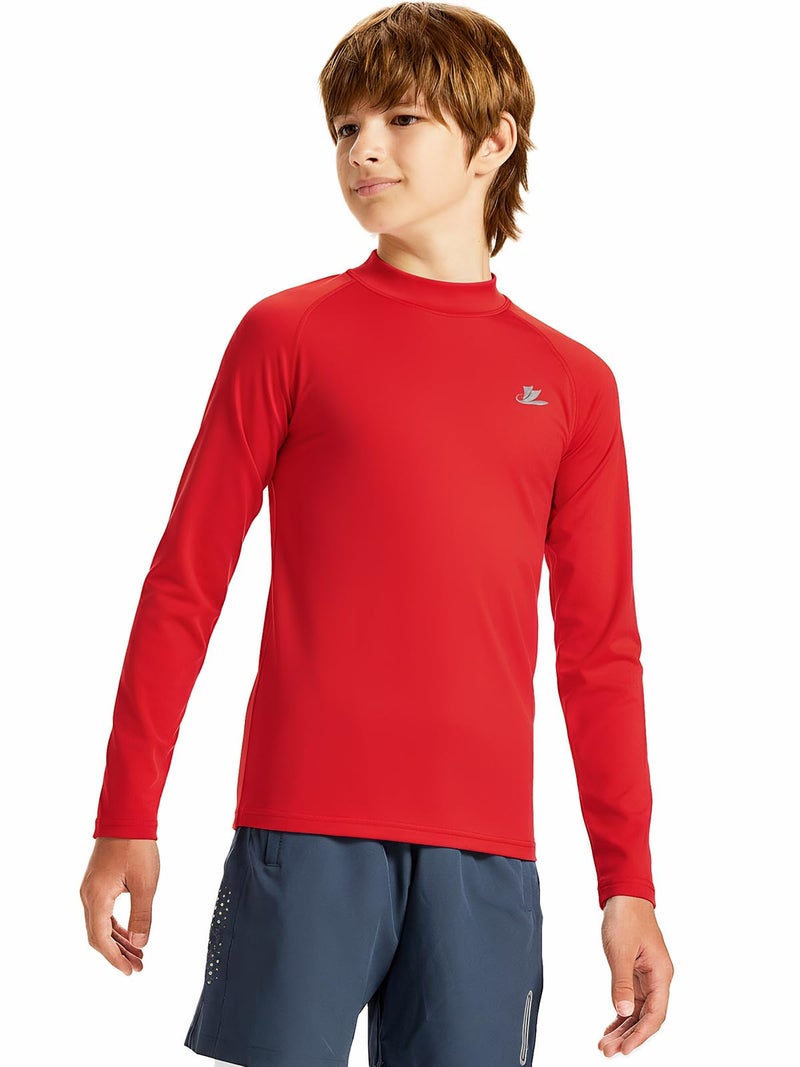 DEVOROPA Youth Boys Compression Thermal Shirts Long Sleeve Undershirt Fleece Baselayer Mock Top Red L - Image 1